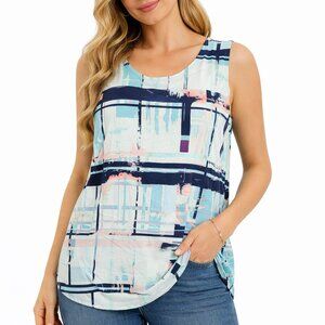 Van Heusen plus size dark blue, turquoise and white sleeveless tank top …